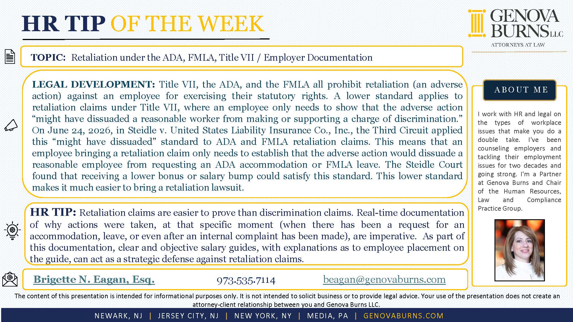 Retaliation under the ADA, FMLA, Title VII / Employer Documentation